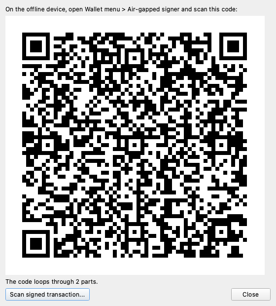 Watch-only wallet showing a send proposal as QR fragments