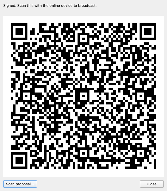 Offline signer displaying the signed transaction as QR codes