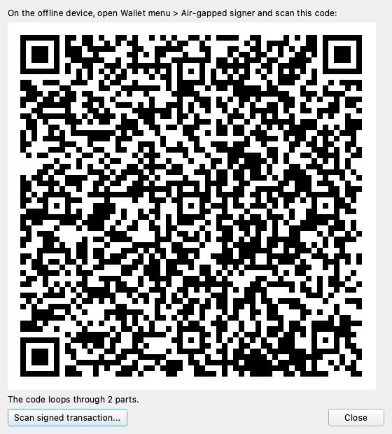 Watch-only wallet showing a stake proposal as QR fragments